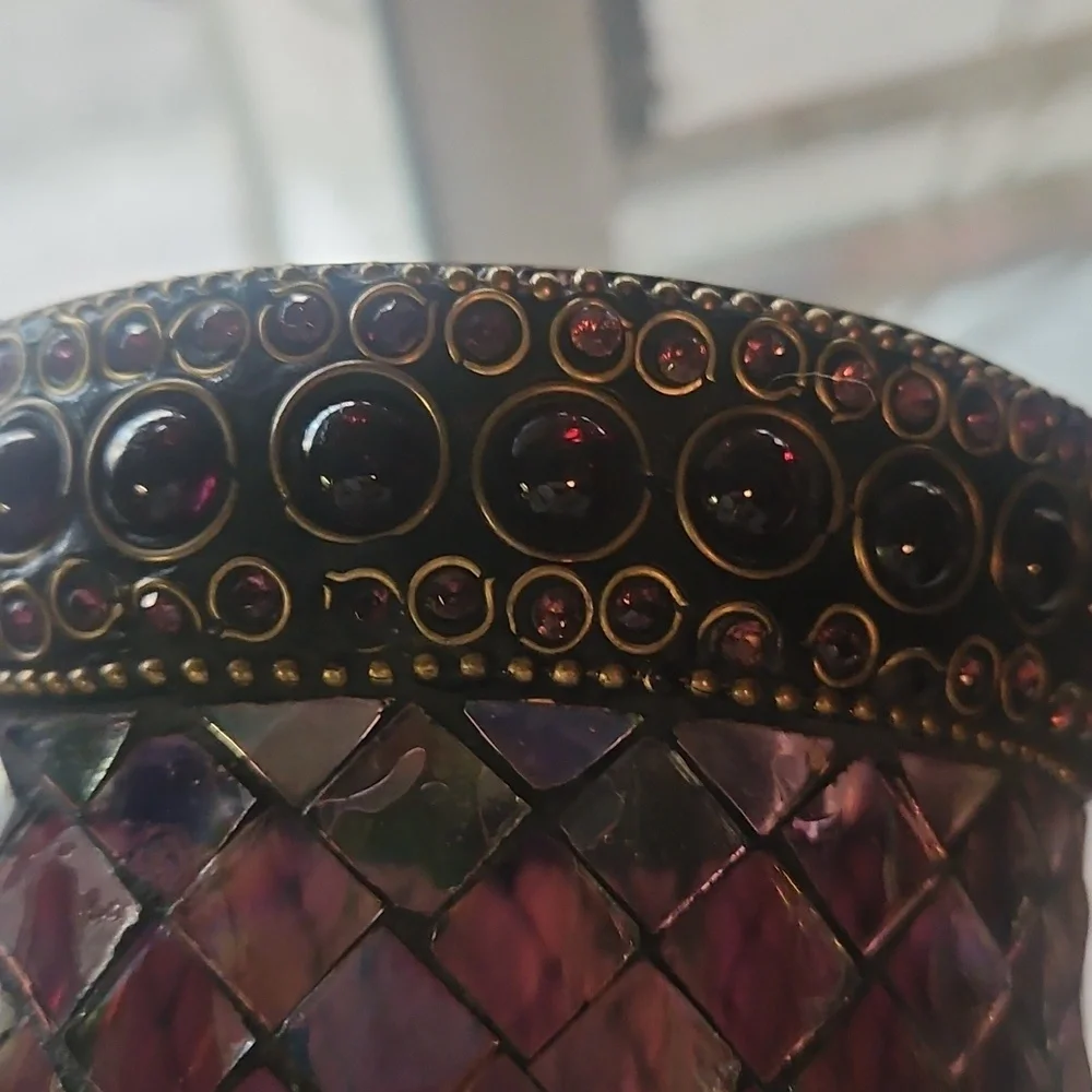 🍀Partylite Purple Mosaic Glass Candle Holder with Decorative Trim 5.5"🍀 - Picture 3 of 4